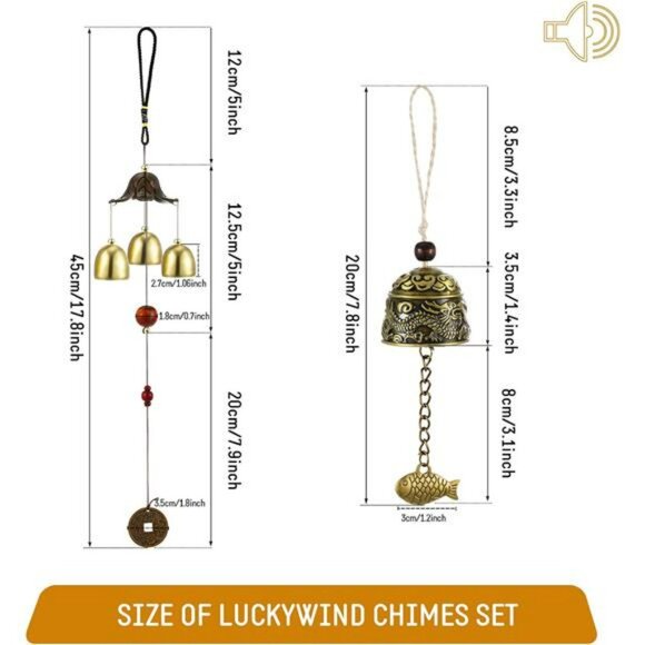 4 Pack Feng Shui Wind Chimes Chinese Lucky Bell Dragon Fish Metal Garden Patio - Picture 3 of 8